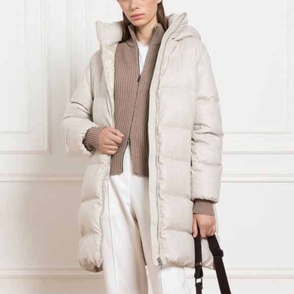 NWT $2099 Sz 42 S Peserico Beige Down Filled Monil Chain Detail Jacket Coat - Picture 2 of 10
